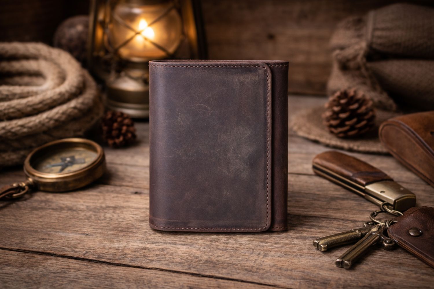 Leather Wallet for Men Handcrafted Distressed Trifold Wallet, Color: Dark Brown