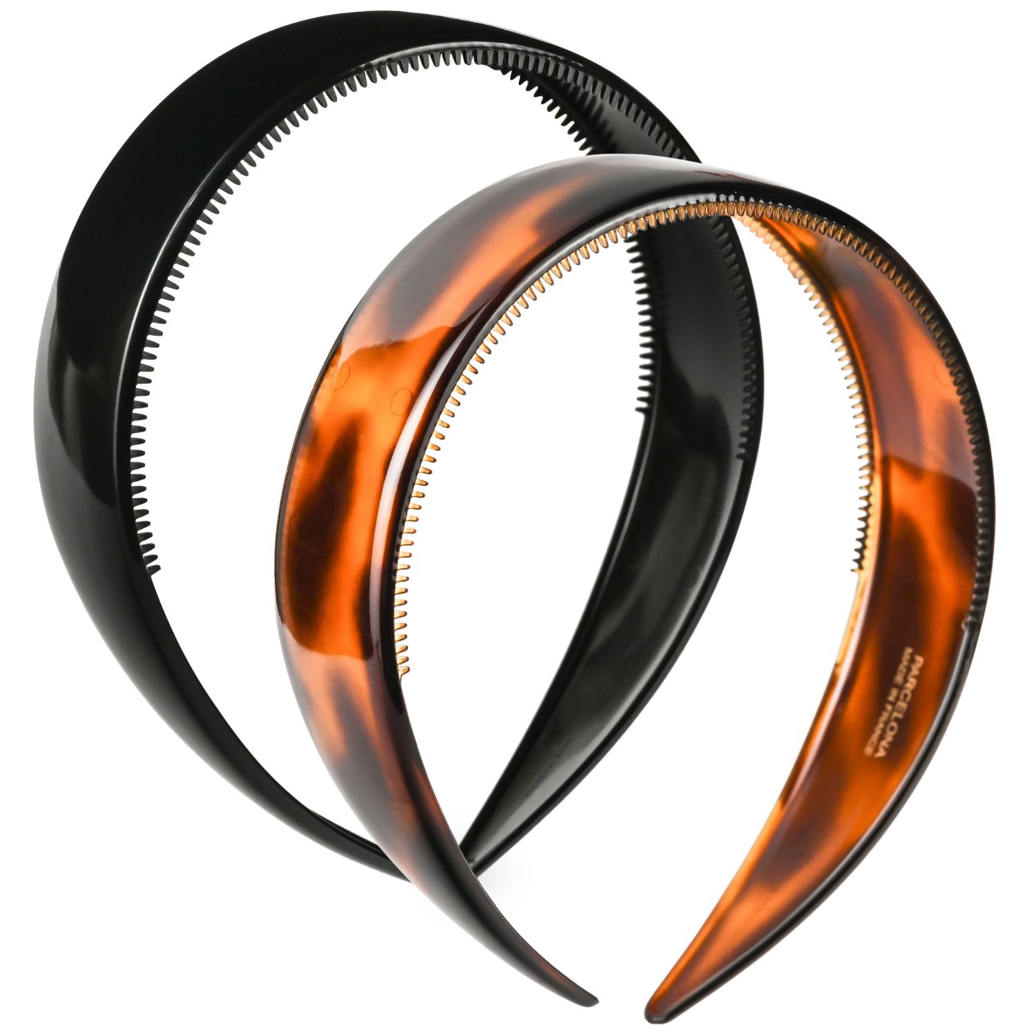 Parcelona Extra Wide French Headband 1.25 Inch Cellulose Acetate Hairband for Women (Set of 2), Color: 1 Tortoise Shell &amp; 1 Black