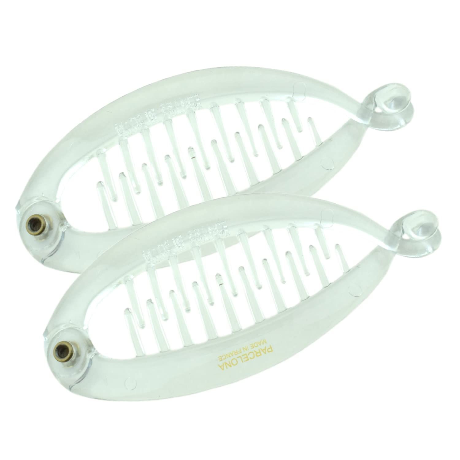 Parcelona French Effortless Mini Small Cellulose Banana Hair Clips(2 Pcs), Color: Clear