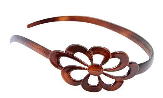 Parcelona French Wide Flower Tortoise Shell Brown Cellulose Acetate Headband