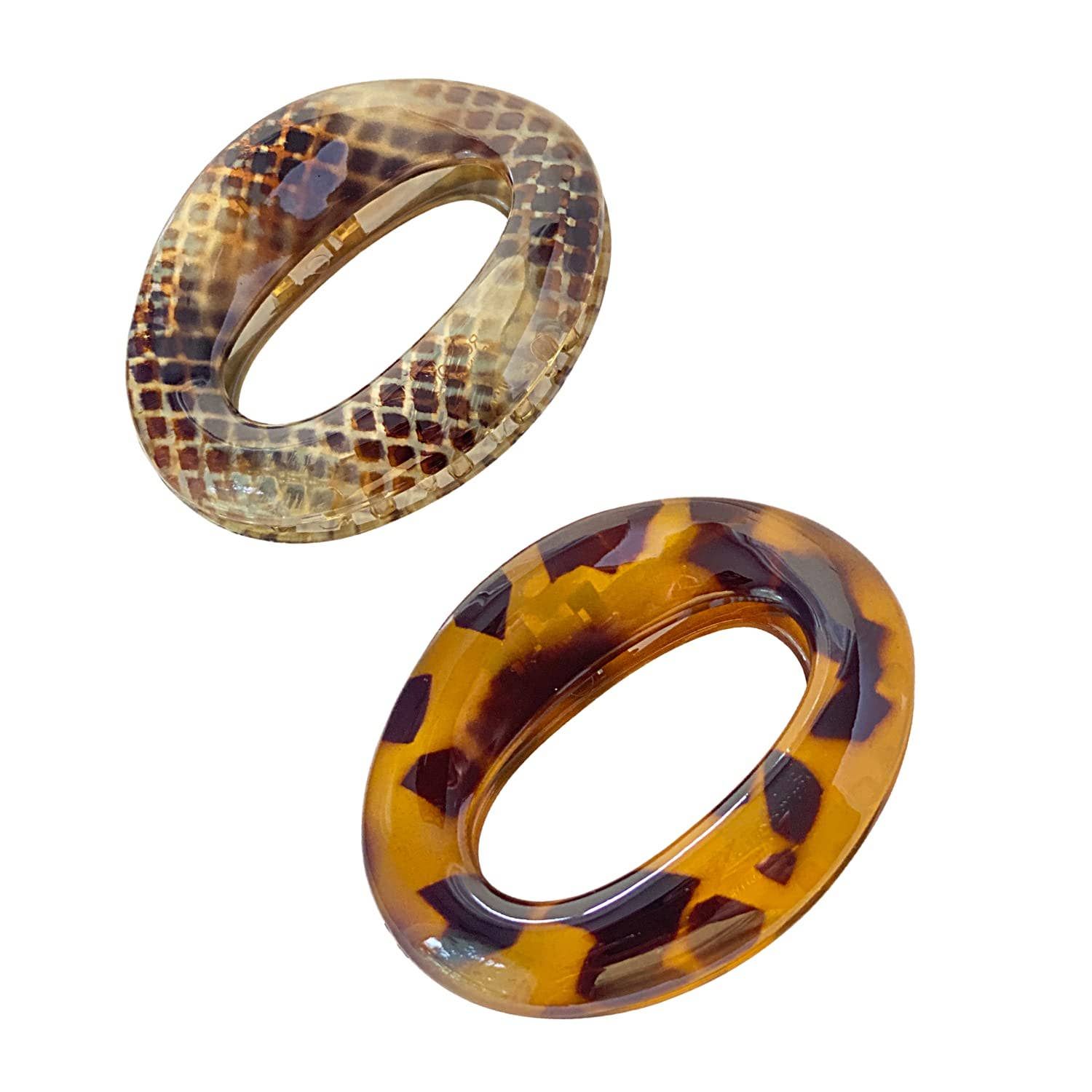Parcelona French Flat Tube Cut out Small 2 1/2" Cellulose Set of 2 Hair Claws, Color: Olive Green-Savana