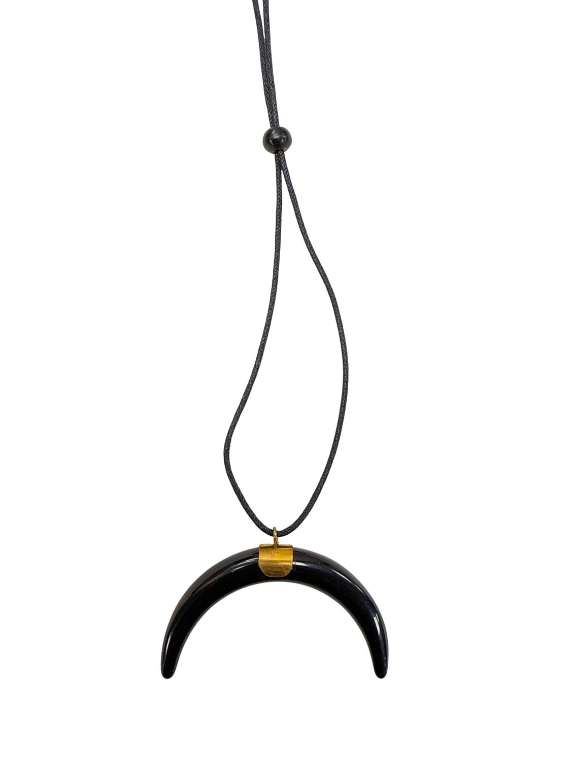 Black Crescent Buffalo Horn Pendant Necklace W/Gold Accent