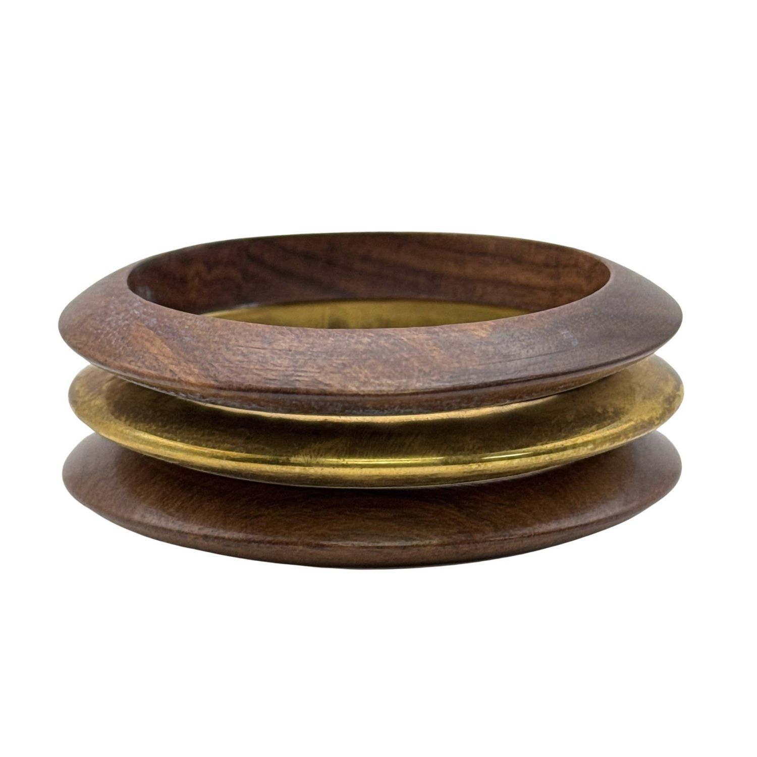 Wood &amp; Brass Bangle Set With Flared Stacked Design