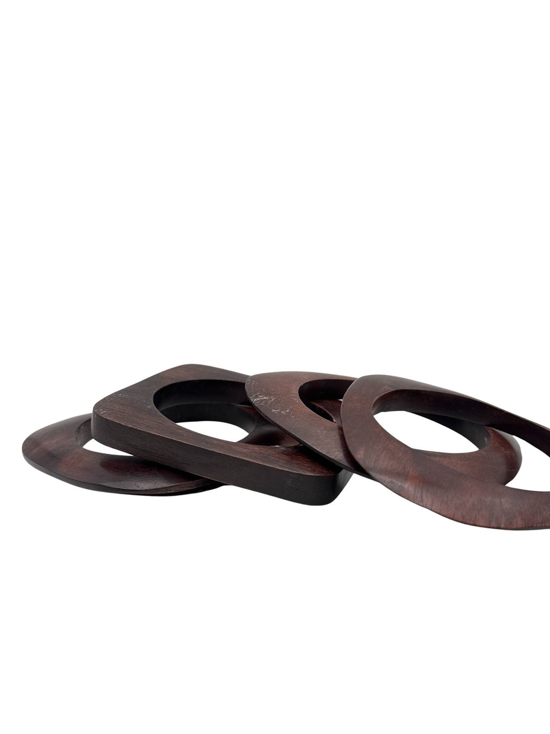 Dark Wood Bangle Set in Modern Geometric Shapes