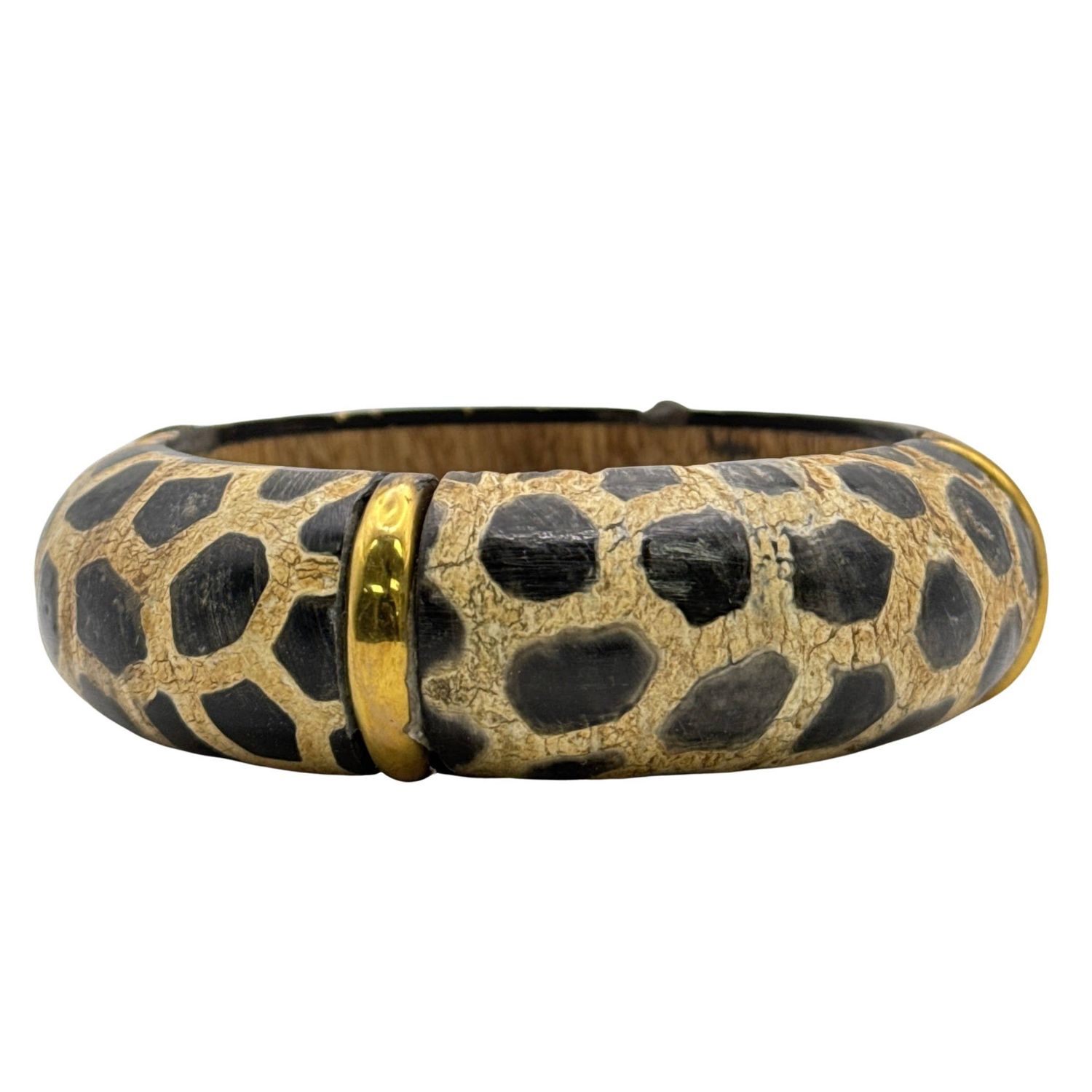 Buffalo Horn Bangle Animal Design With Wooden Base 1"