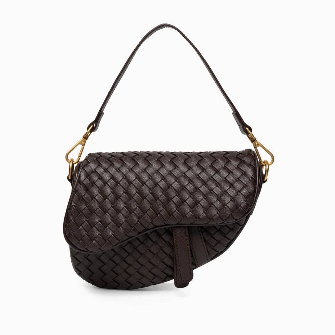 Madelyn Woven Saddle Bag, Color: Dark Brown