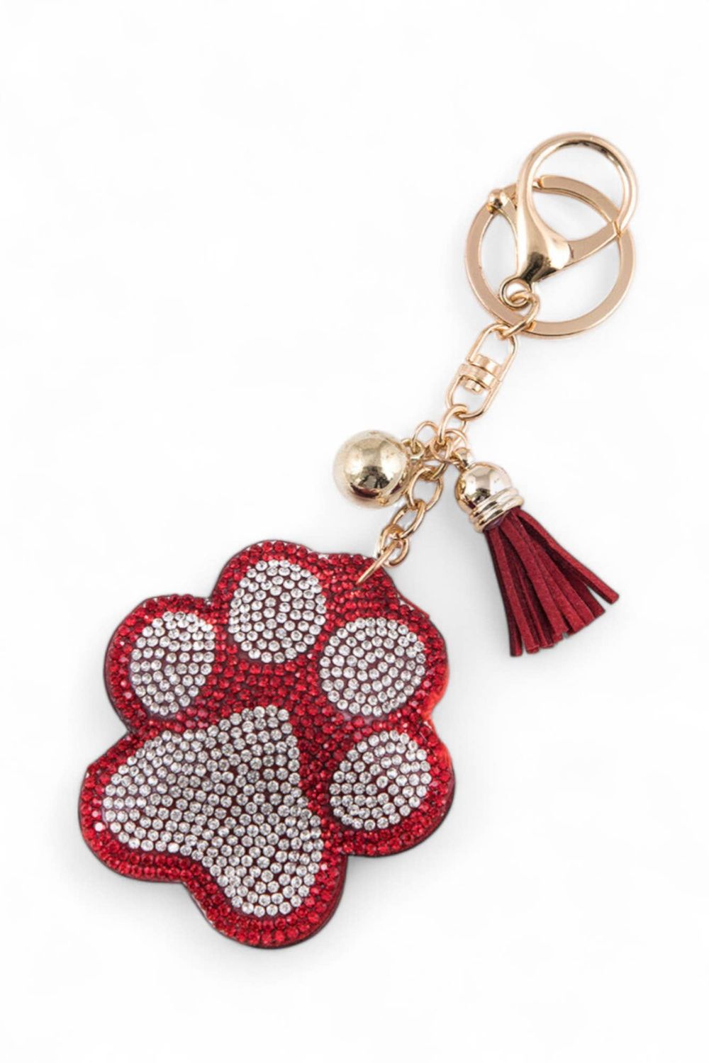 Crystal Paw Print Puffy Key Chain, Color: Red