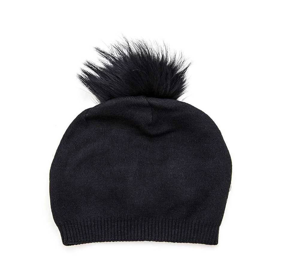 Fur Pom Cashmere Blend Slouchy Beanie, Color: Black