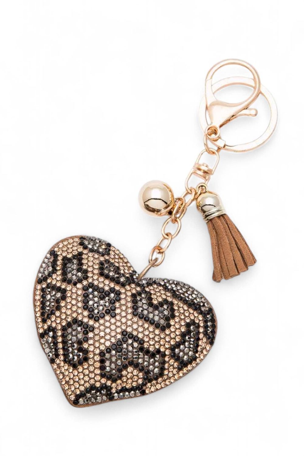 Leopard Print Rhinestone Heart Shape Pillow Key Chain