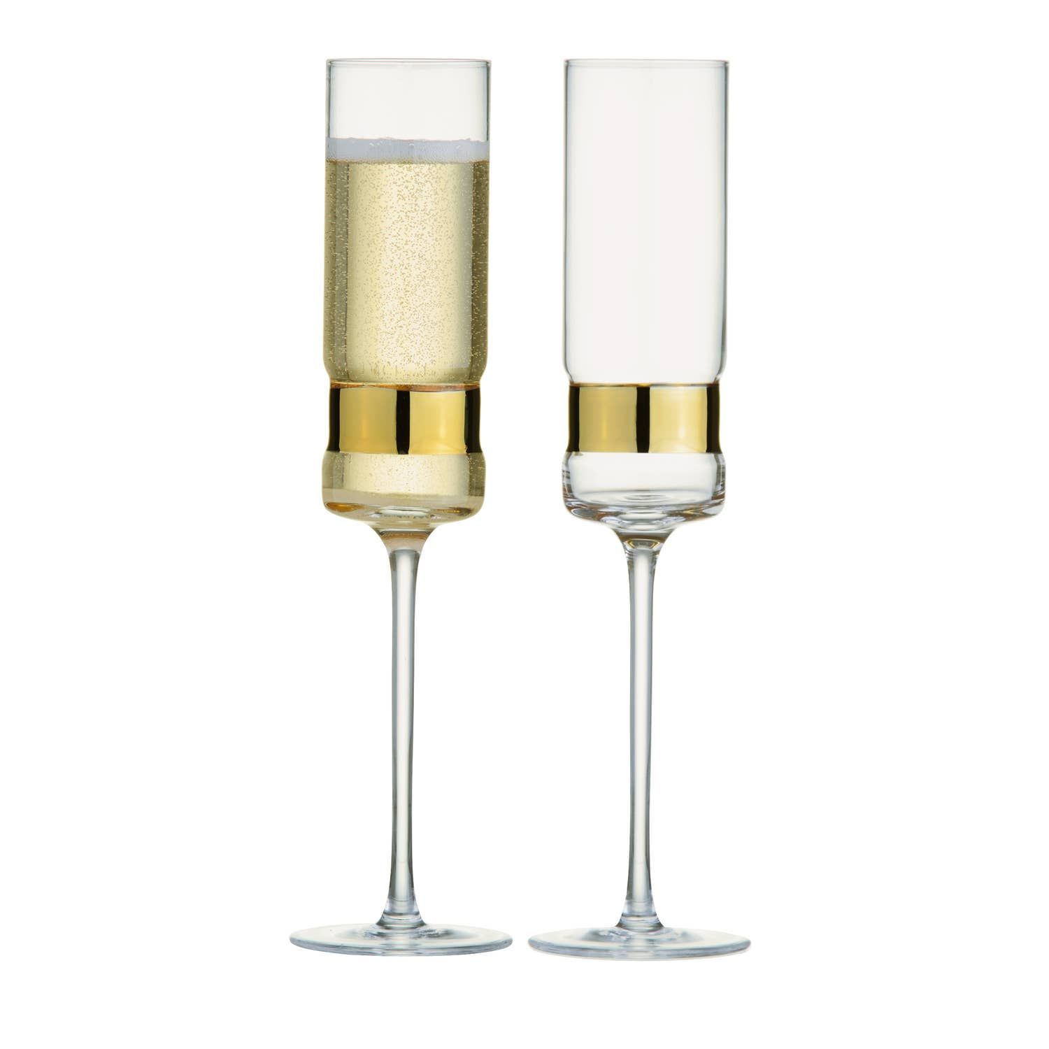 SoHo Gold Champagne Flutes, Set of 2 – Handcrafted Glass