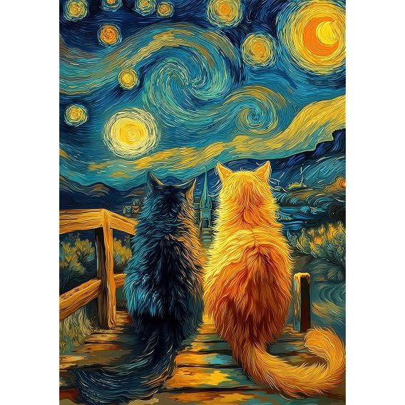 Starry Night Cats 1000 Piece Puzzle