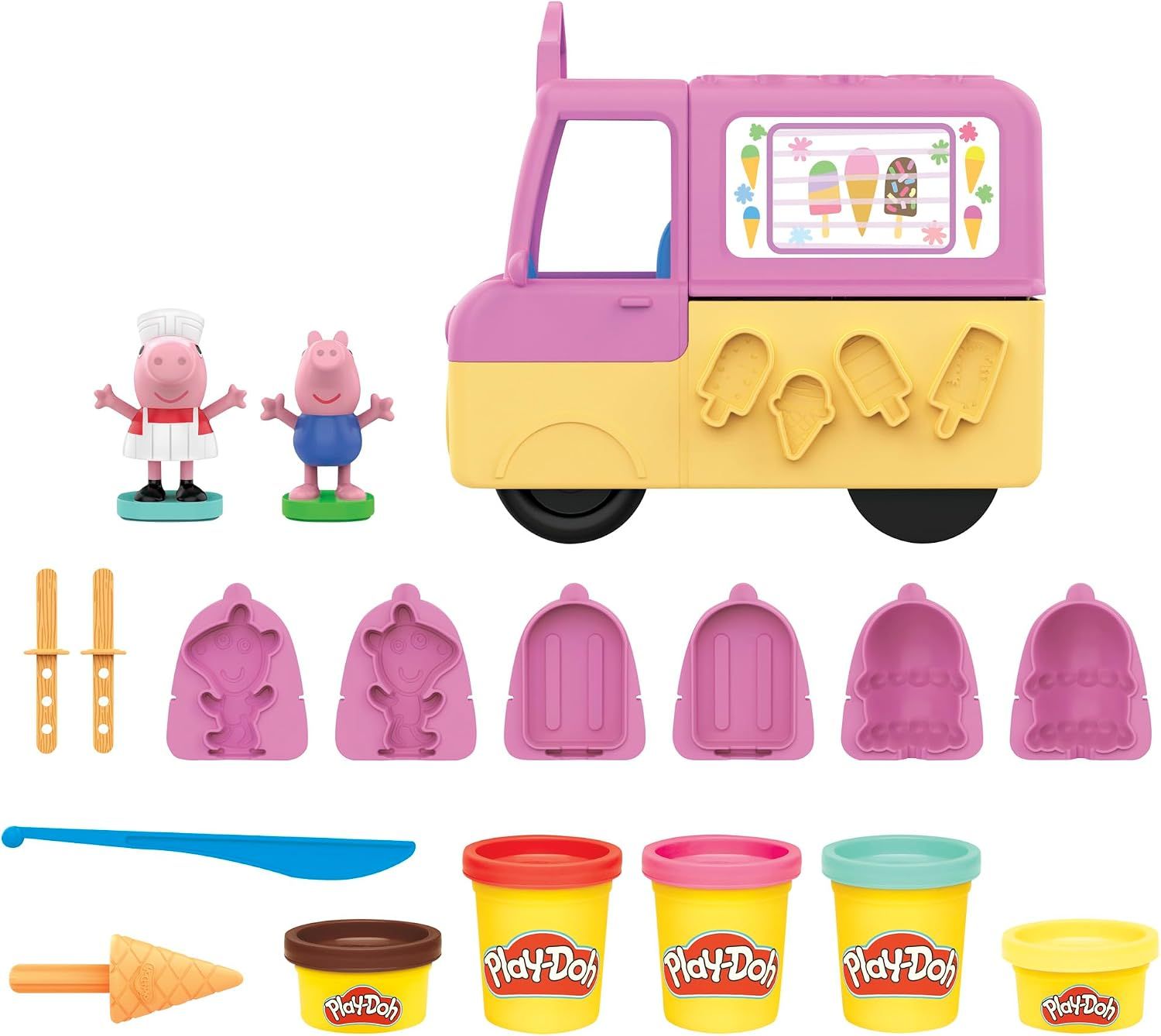 Play-Doh Peppa's Ice Cream Playset with Ice Cream Truck, Peppa and George Figures