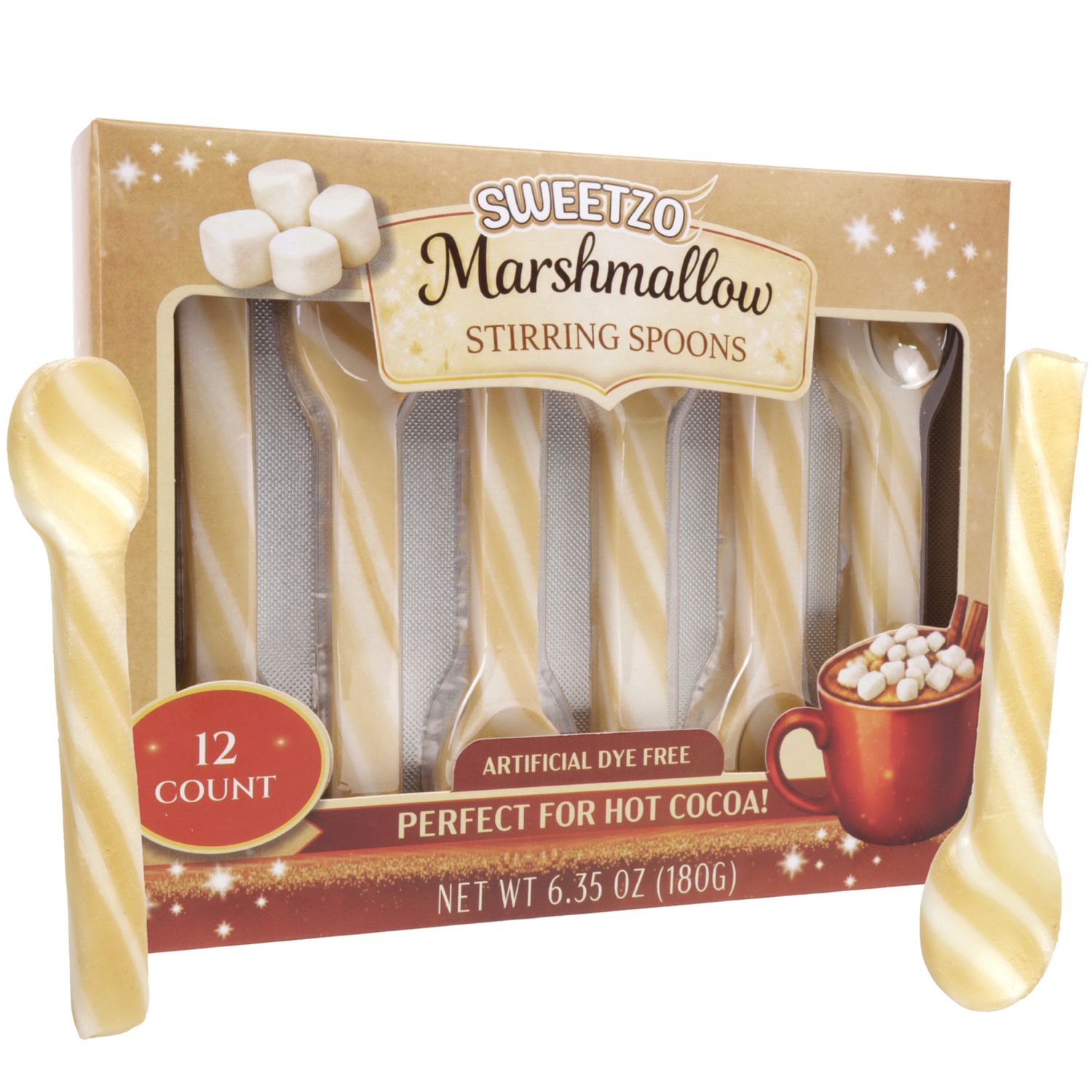 Marshmallow Candy Spoons, Hot Cocoa Stirrers, 12 Count