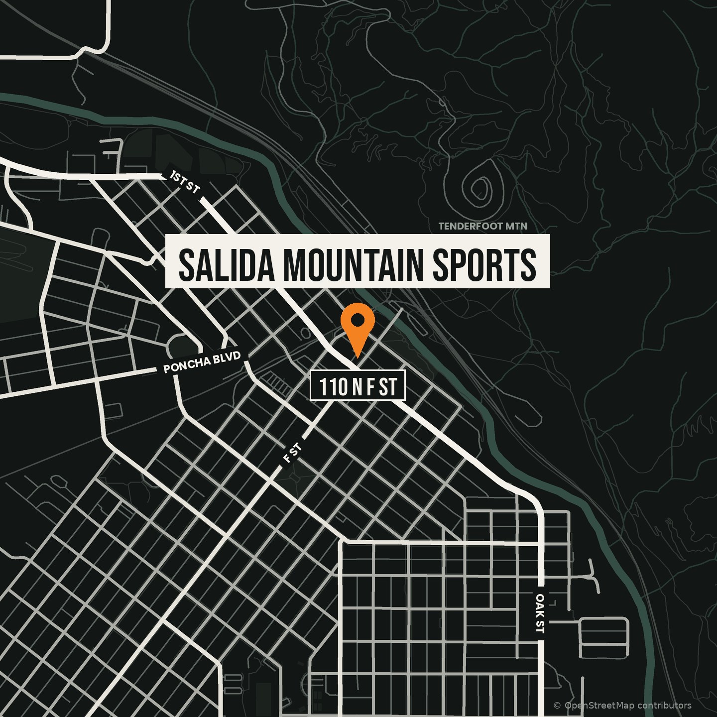 Map to Salida Mountain Sports, 110 N F St, Salida, Colorado