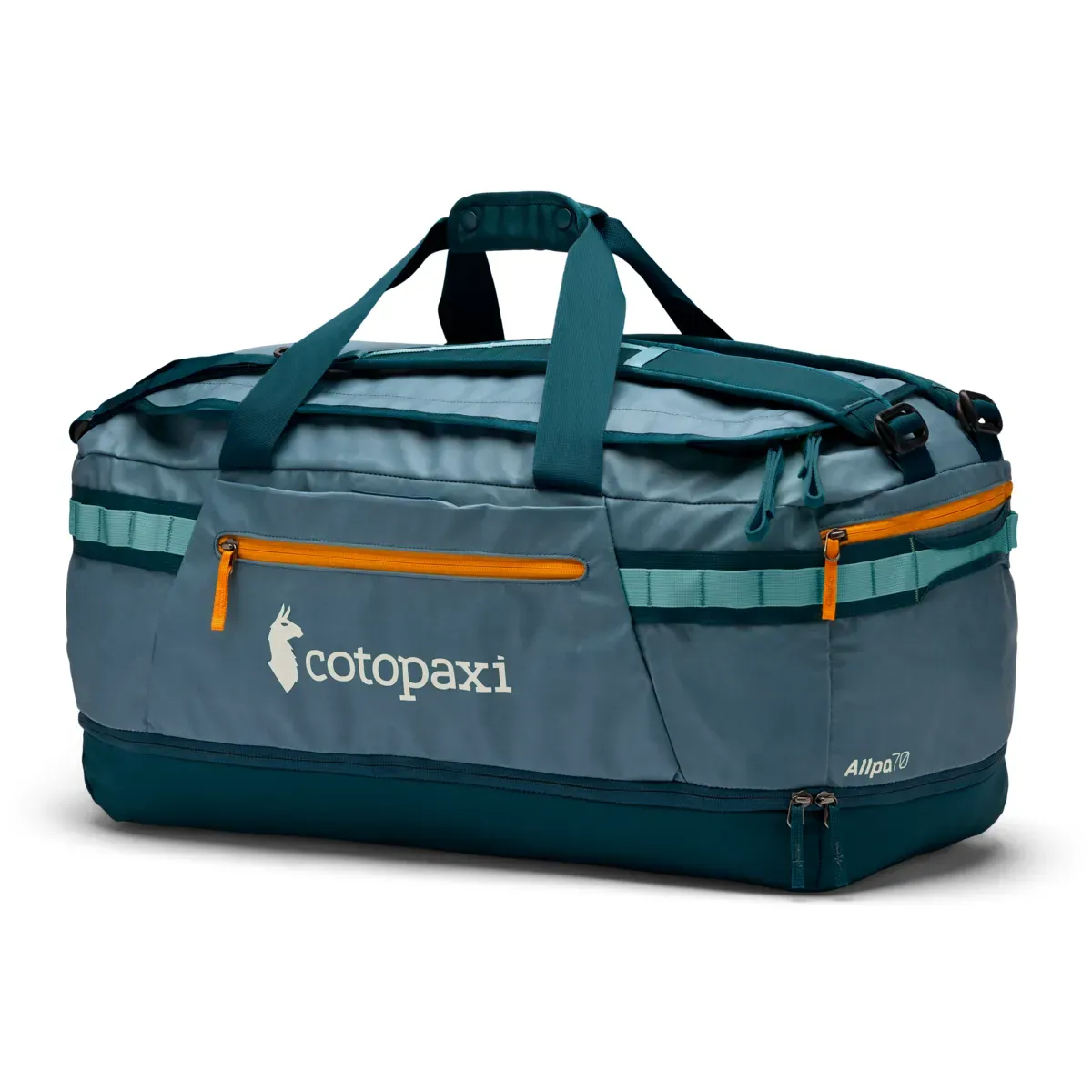 Cotopaxi Allpa 70L Duffel Blue Spruce in Blue Spruce, front view