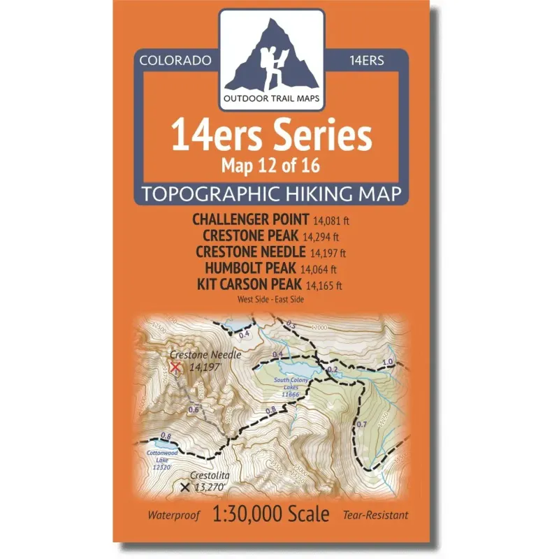 Outdoor Trail Maps 14ers Map: Challenger, Crestones, Humboldt, Kit Carson, front view