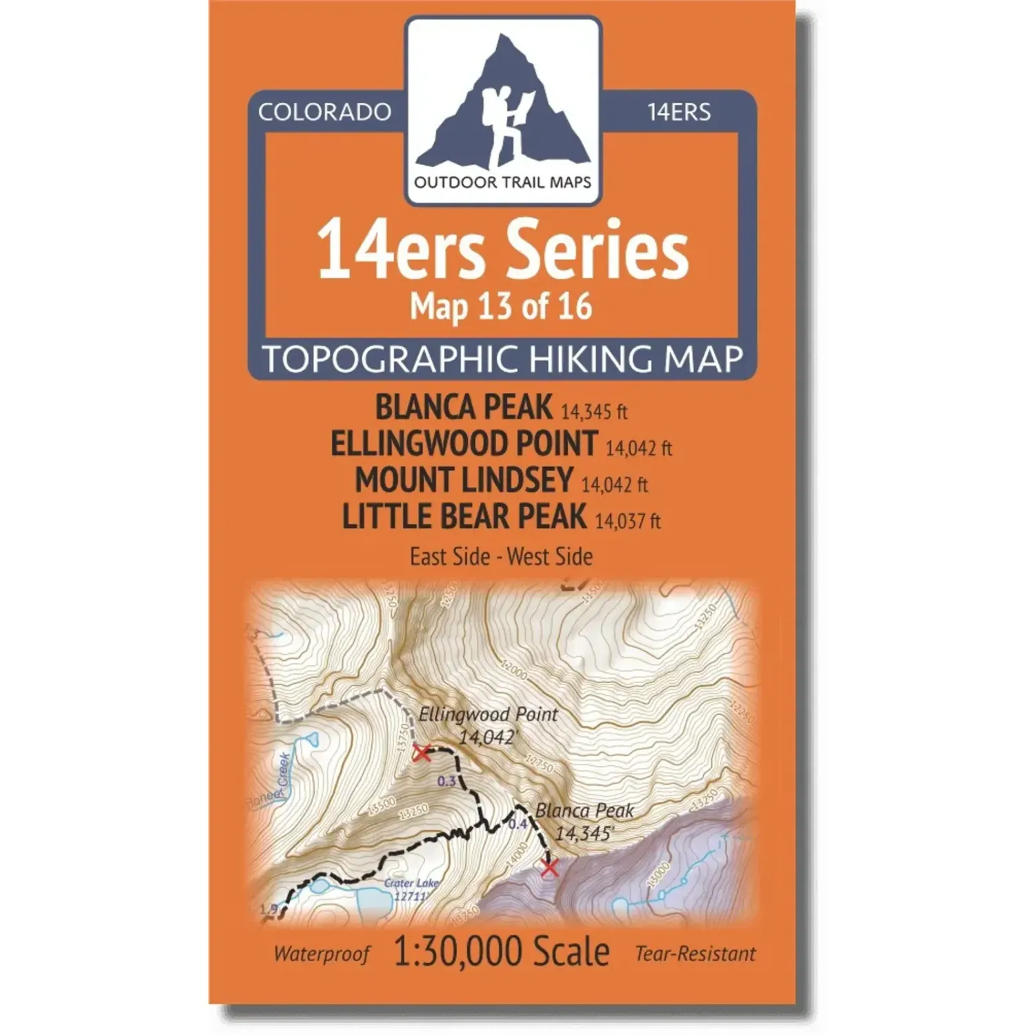 Outdoor Trail Maps 14ers Map: Blanca, Ellingwood, Lindsey, Little Bear, front view