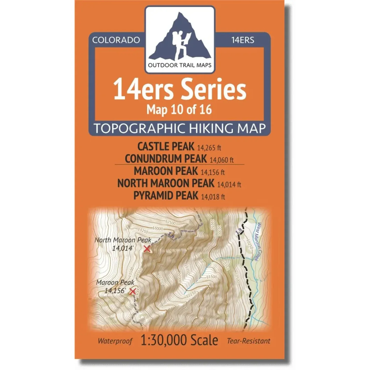 Outdoor Trail Maps 14ers Map: Castle, Conundrum, Maroon, North Maroon, Pyramid, front view