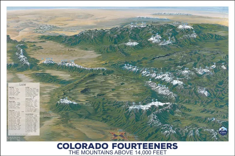 58 Summits Colorado Pano 14er Poster