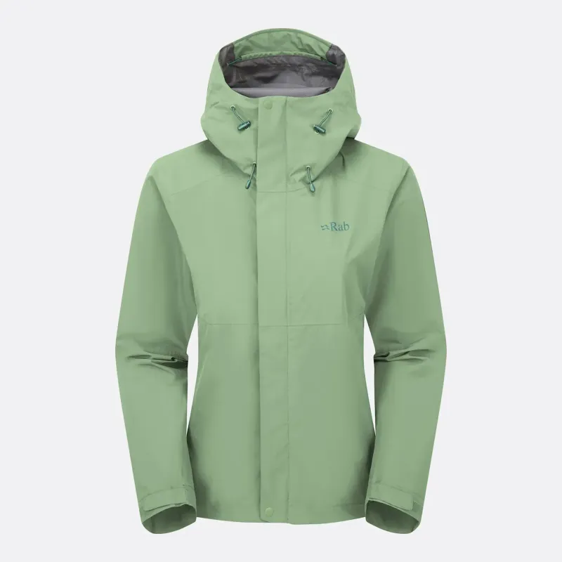 Rab Women's Downpour Jacket in Fig Green, front view