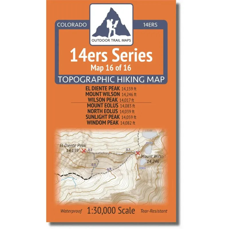 Outdoor Trail Maps 14ers Map: El Diente, Wilson, Eolus, Sunlight, Windom, front view