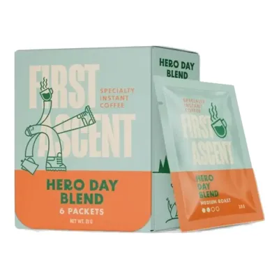First Ascent Hero Day Medium Roast 6 Packets, front view