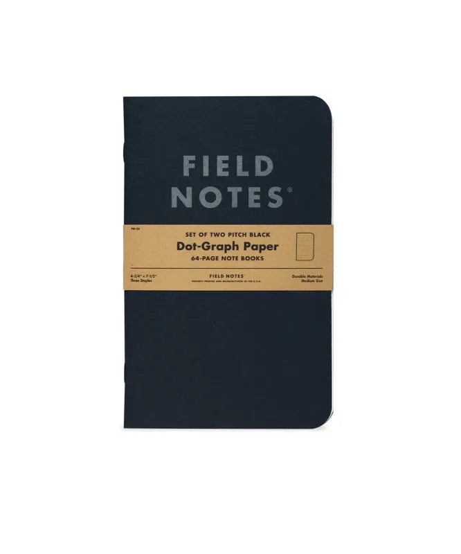 Field Notes Pitch Black Notebook Dot, front view