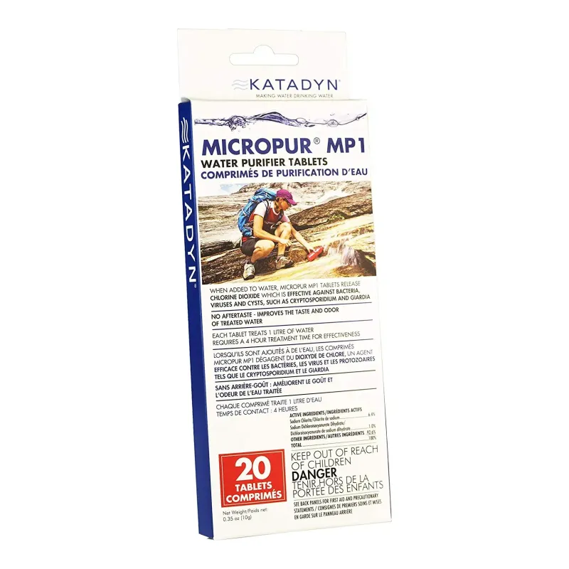 Katadyn Micropur Tabs Pkg 20, front view