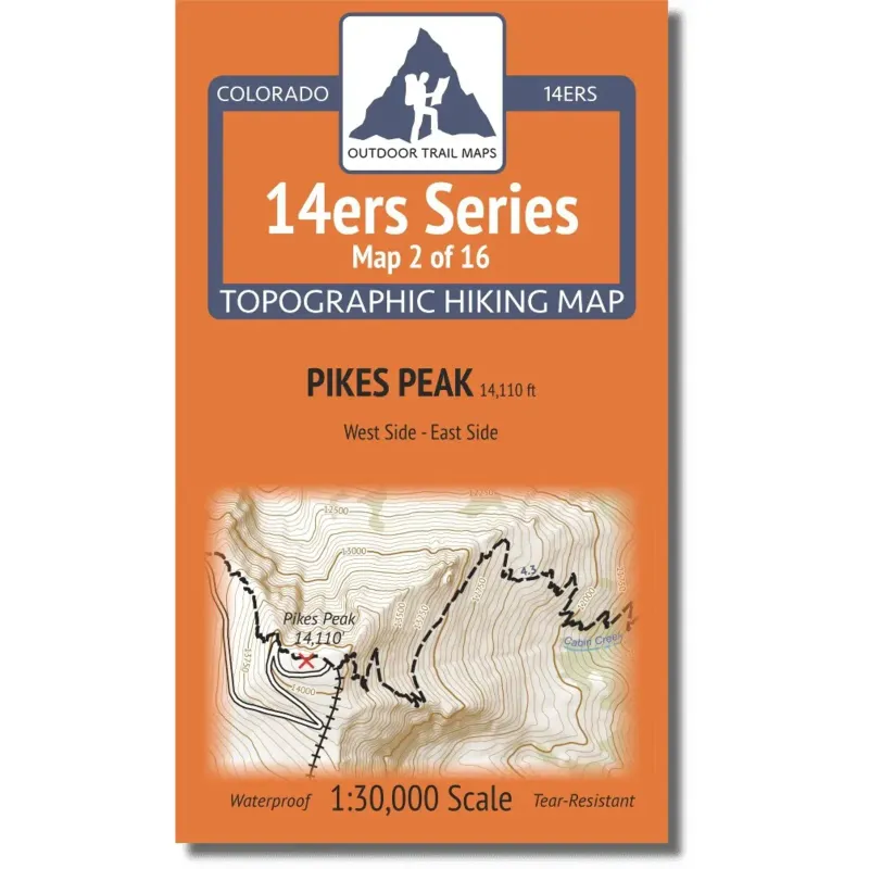 Outdoor Trail Maps Pikes Peak 14ers Map, front view