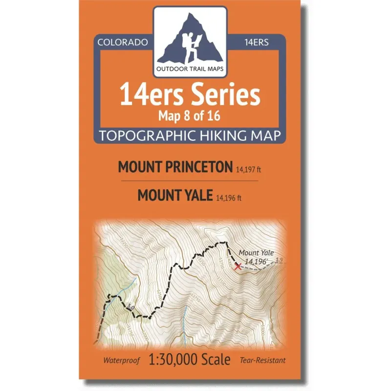 Outdoor Trail Maps Princeton-Yale 14ers Map, front view