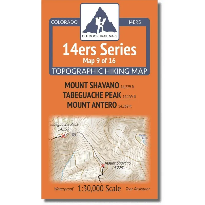 Outdoor Trail Maps 14ers Map: Shavano, Tabeguache, Antero, front view