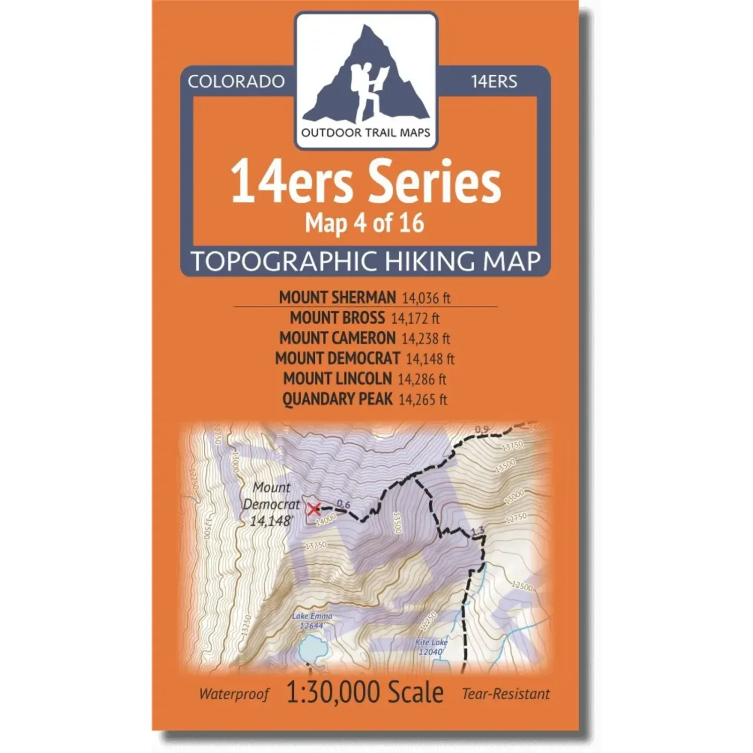 Outdoor Trail Maps 14ers Map: Sherman, Bross, Cameron, Democrat, Lincoln, Quandary, front view