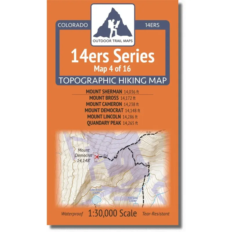 Outdoor Trail Maps 14ers Map: Sherman, Bross, Cameron, Democrat, Lincoln, Quandary, front view