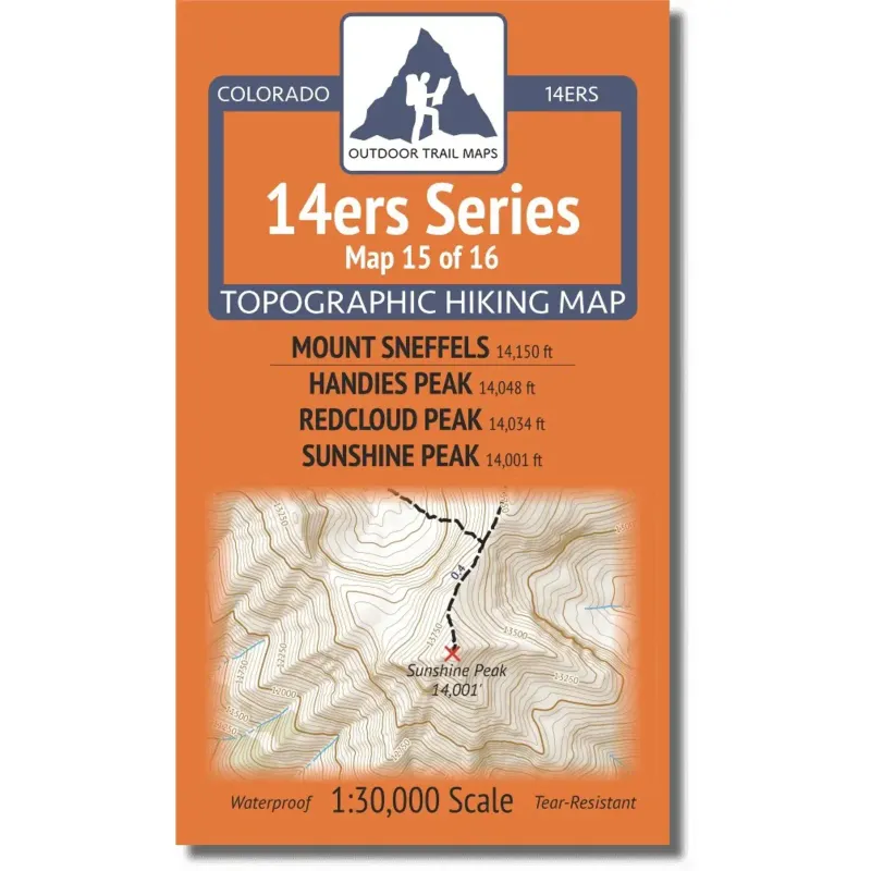 Outdoor Trail Maps 14ers Map: Sneffels, Handies, Redcloud, Sunshine, front view