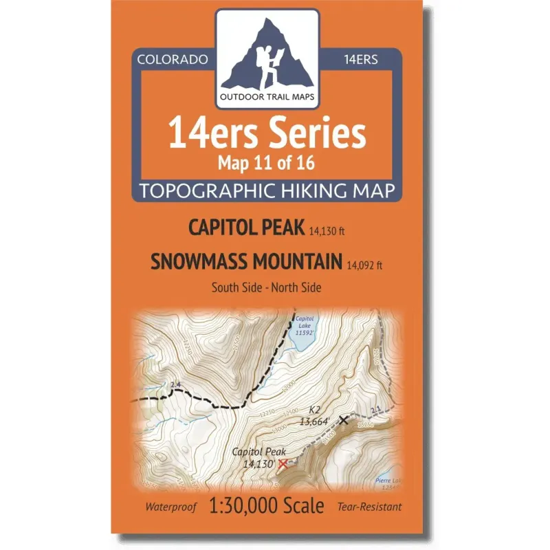 Outdoor Trail Maps Snowmass-Capitol 14ers Map, front view