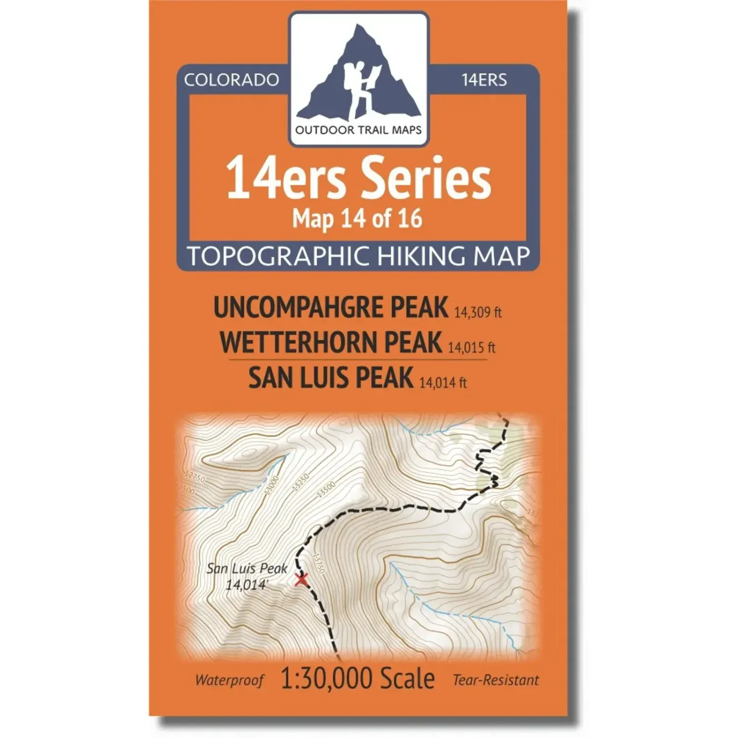 Outdoor Trail Maps 14ers Map: Uncompahgre, Wetterhorn, San Luis, front view