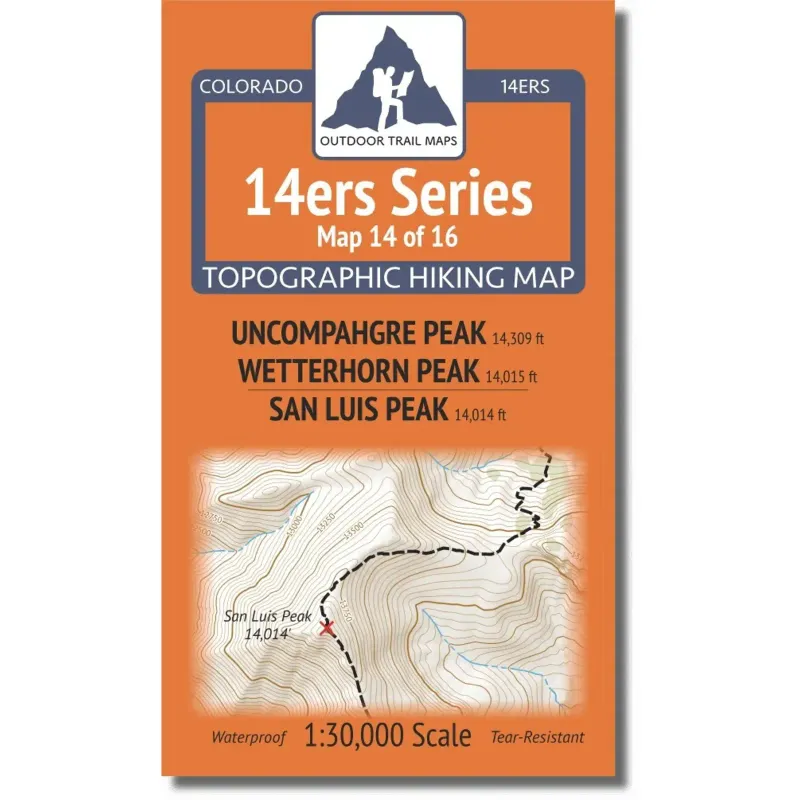 Outdoor Trail Maps 14ers Map: Uncompahgre, Wetterhorn, San Luis, front view