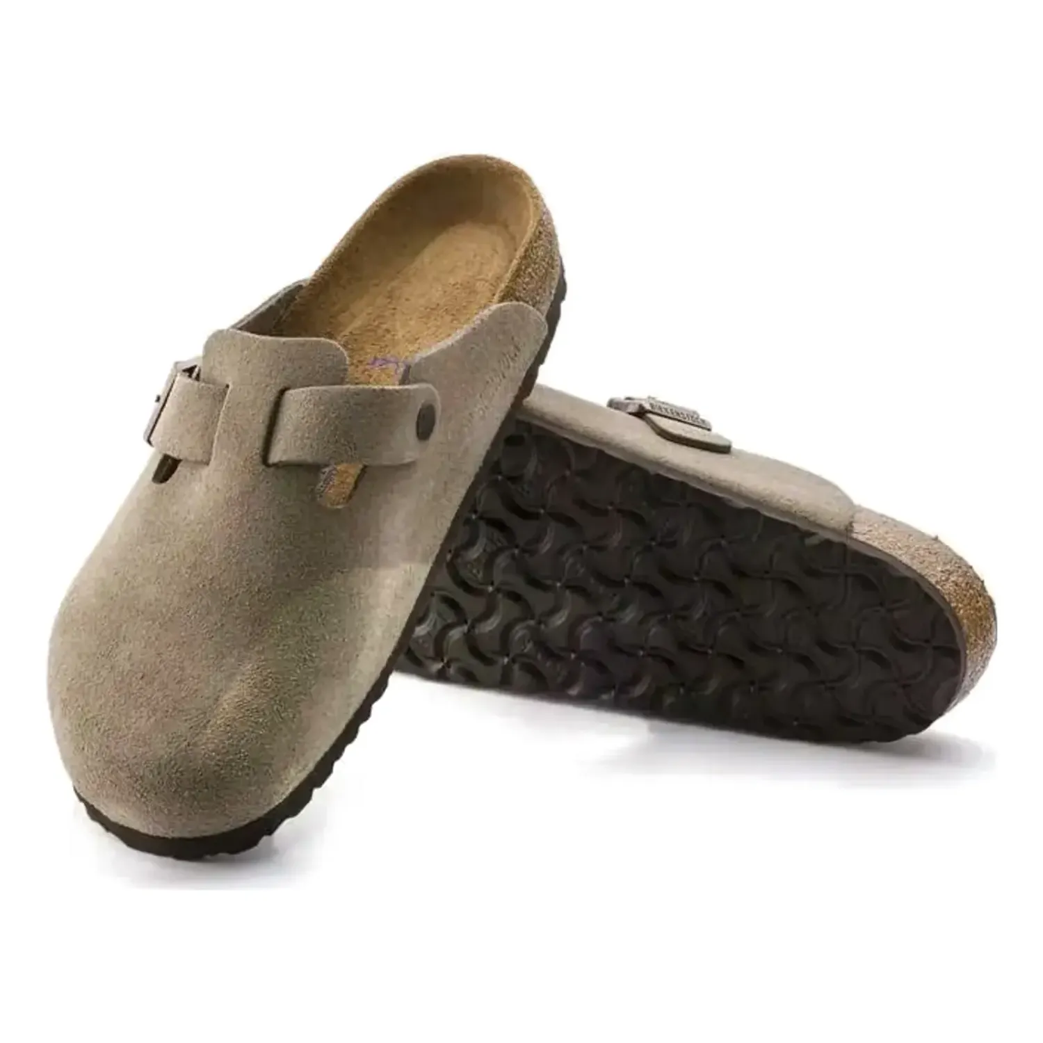 Birkenstock Boston Soft Footbed Suede Leather in Taupe, alternate view 2