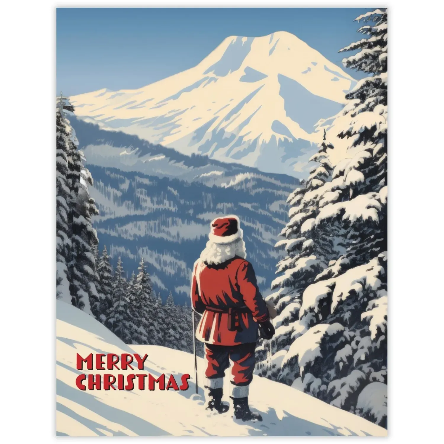 Waterknot Mount Rainier Santa Christmas Card