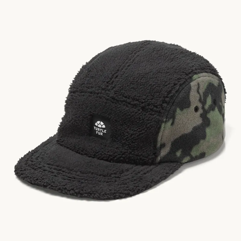 Turtle Fur Printed Fleece Art 5 Panel Hat in Woodland Camo, alternate view 1