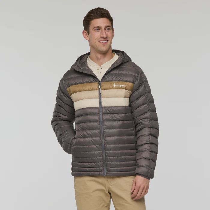 Men's Fuego Down Hooded Jacket, Color: Cinder Stripes, Size: Small