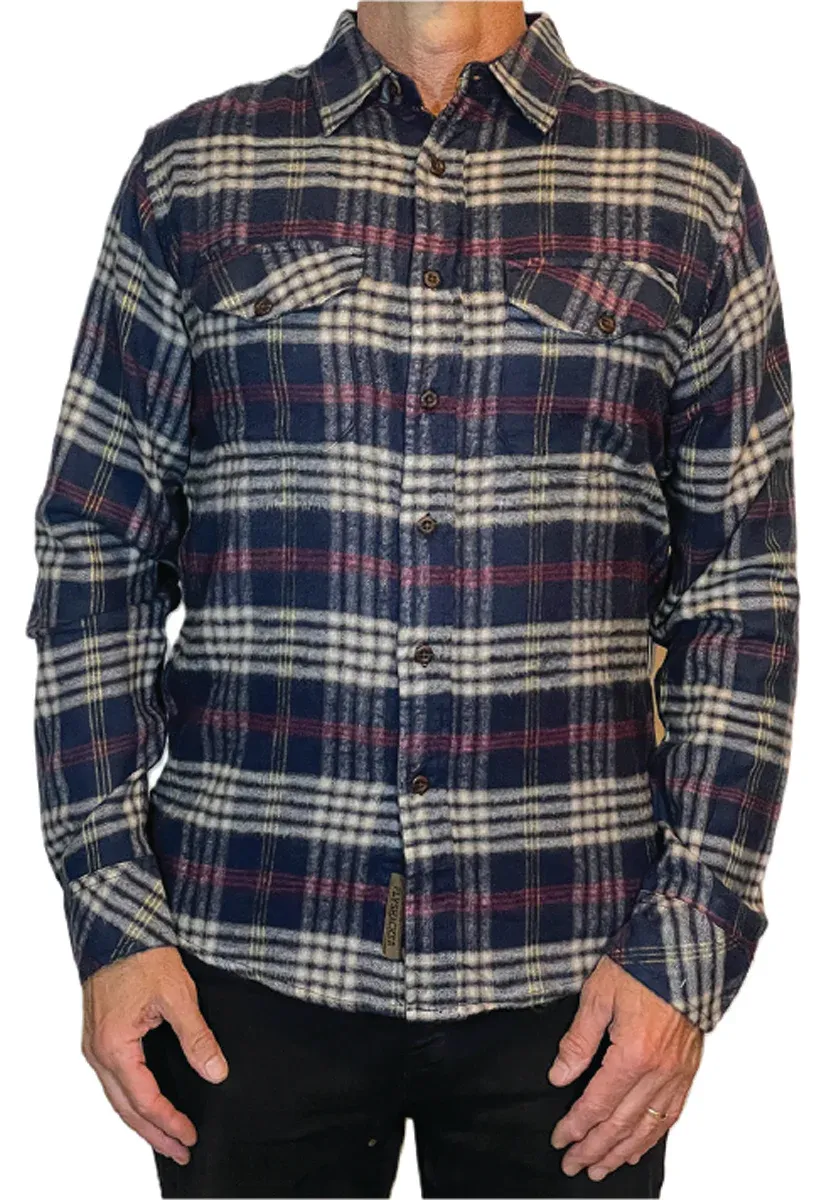Flyshacker Wyatt Flannel Shirt, Color: Navy / Ecru, Size: M
