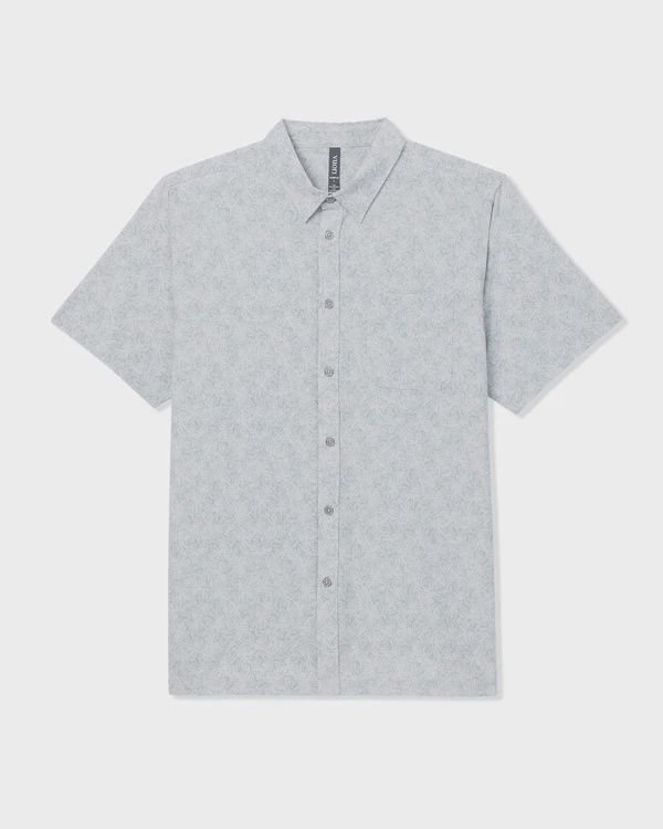 Vuori Men's Short Sleeve Bridge Button Down, Color: Frost Grey Water Lily, Size: Medium