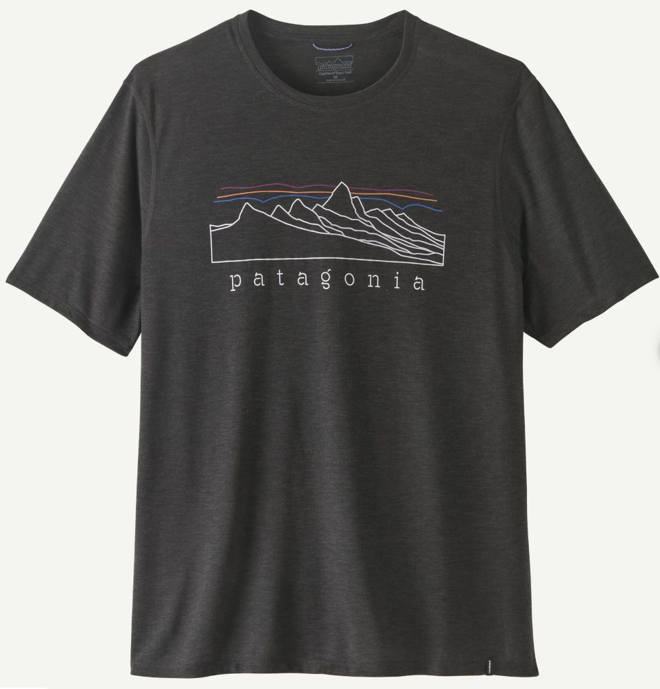 Patagoina Men's Cap Cool Trail Shirt - Stratapeaks, Color: Ink Black, Size: Medium