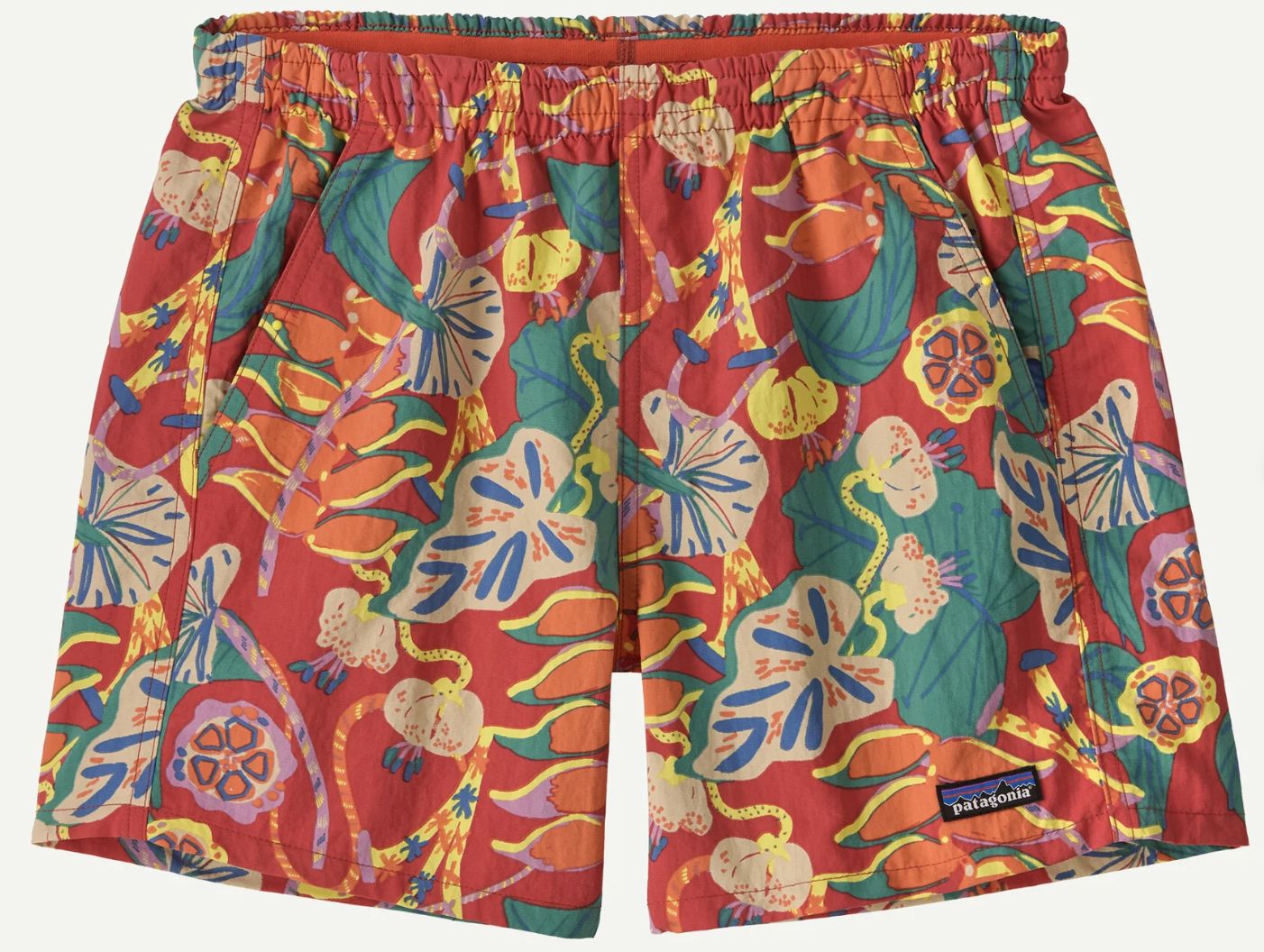 Patagonia Women's Baggies Shorts 5", Color: Tropiclimb / Hot Ember, Size: Small