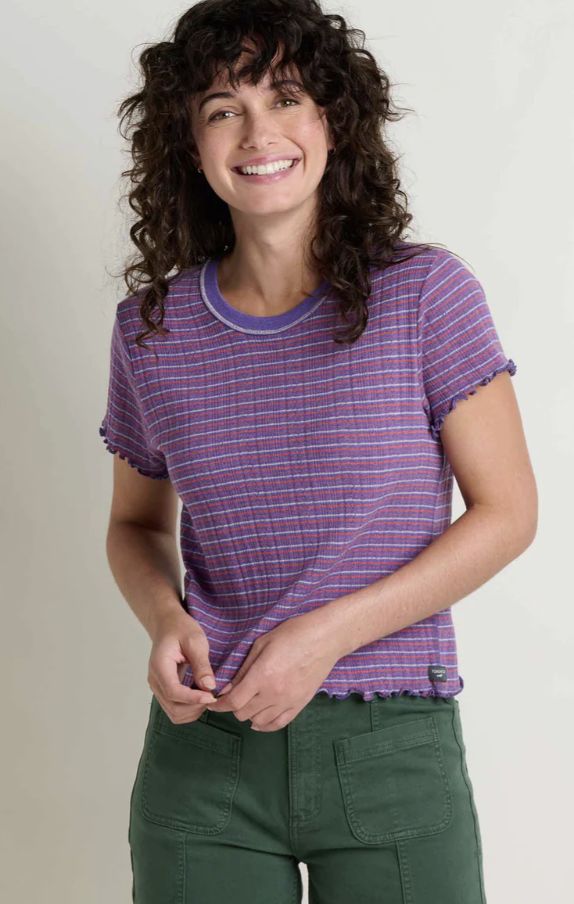 Toad &amp; Co Women's Foothill Pointelle Baby Tee, Color: Plum Pattern, Size: Small