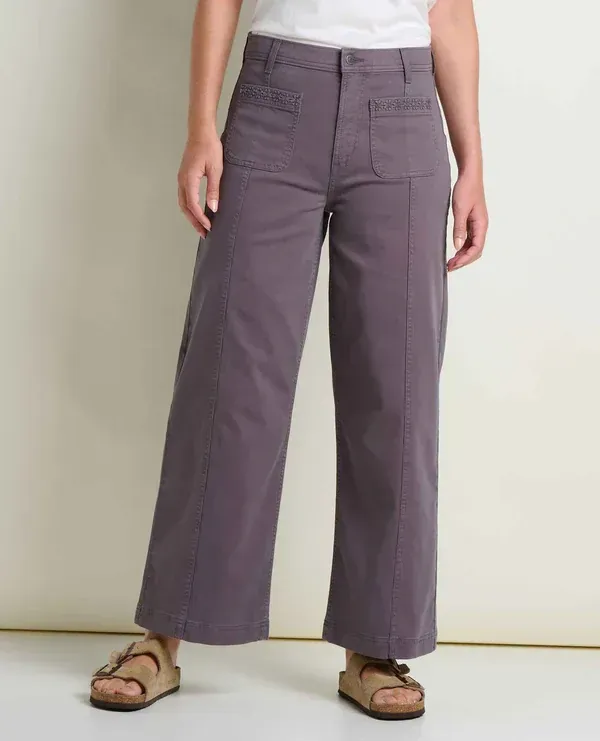 Toad&amp;Co Women's Linden Wide Leg Pant in Embroidery 1, front view