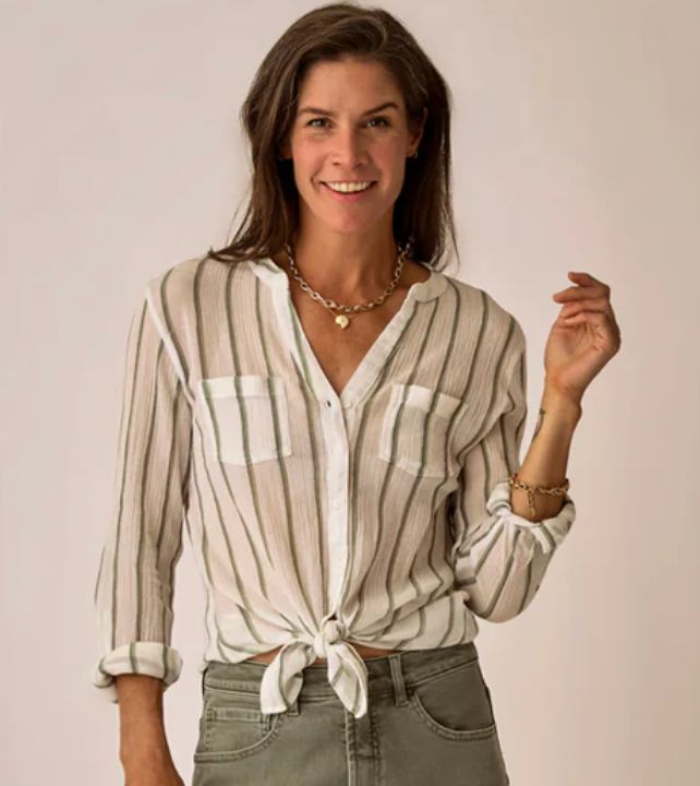 Carve Dylan Gauze Tunic, Color: Fatigue Stripe, Size: Xtra Small