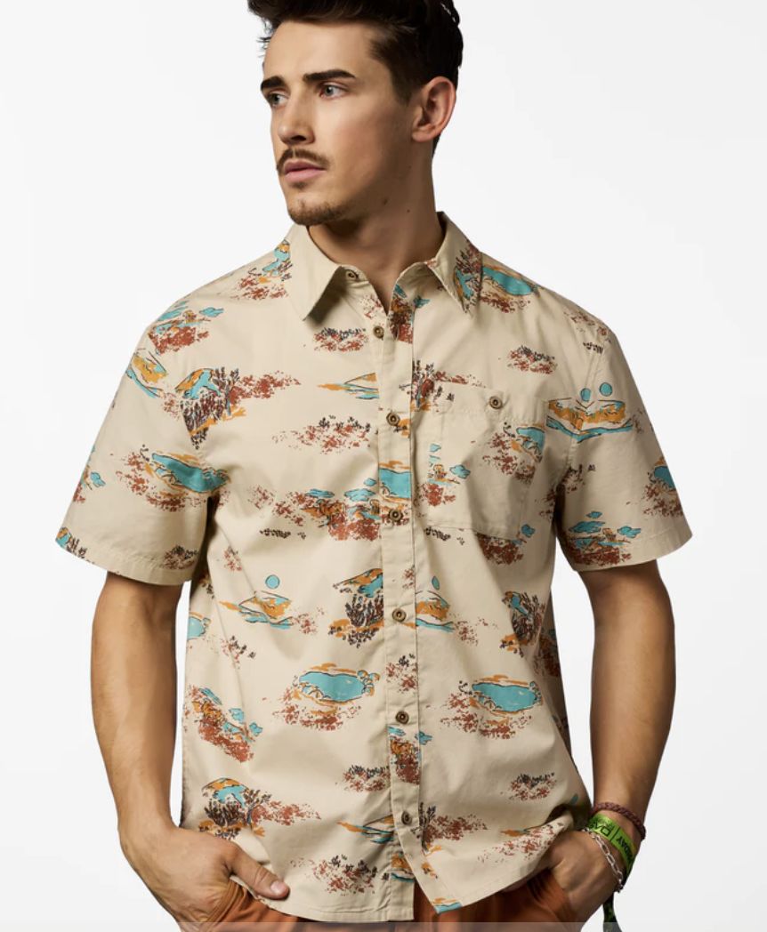 Cotopaxi Men's Estival Button Up Shirt - Print, Color: Mt Cotopaxi Cream, Size: M