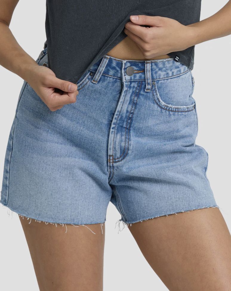 Billabong Women's Riley Denim Short, Color: Faded Indigo Fray, Size: 25